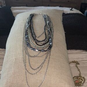 Elegant Multi-Layered Silver and Black Necklace